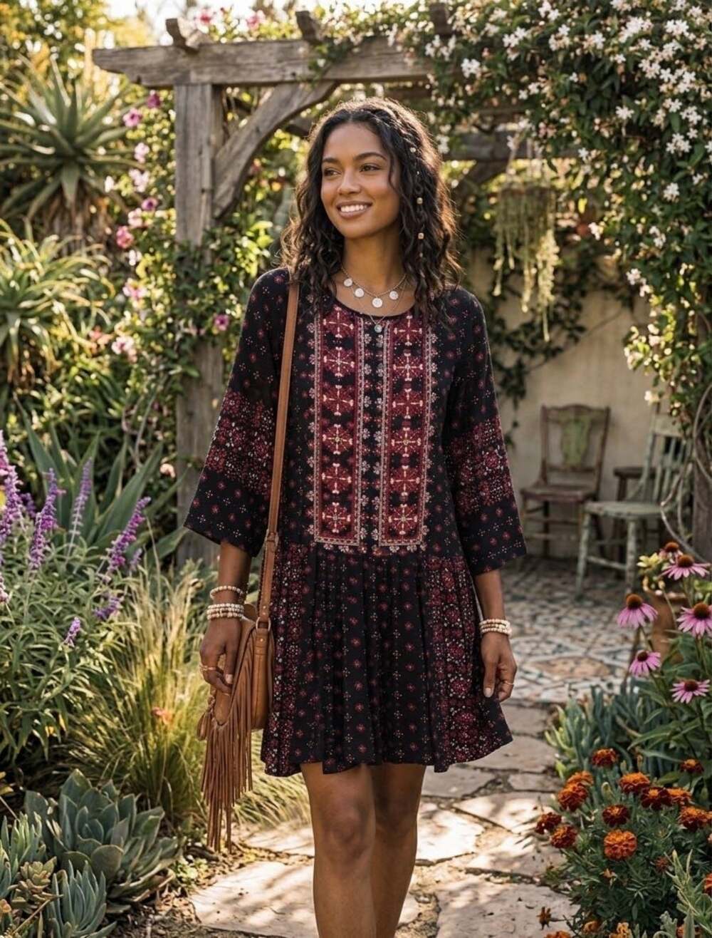 Anthropologie Vanessa Virginia Boho Embroidered Tiered Mini Dress